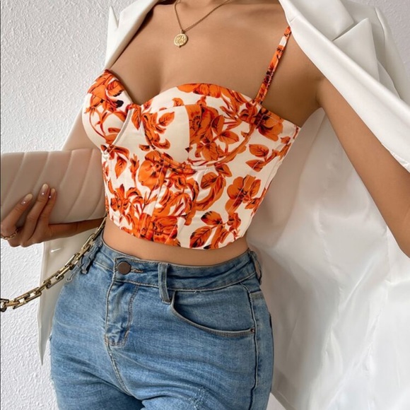 Boho Satin Floral Print Lace Up Bustier Corset Tube Crop Top Sexy - Picture 2 of 14